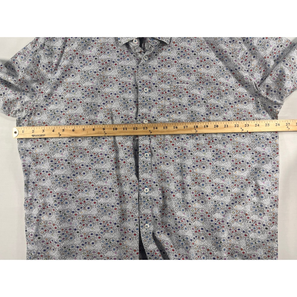 Alan Flusser Mens XXL Short Sleeve Button Down Shirt White Multi Daisy Floral - Picture 5 of 8